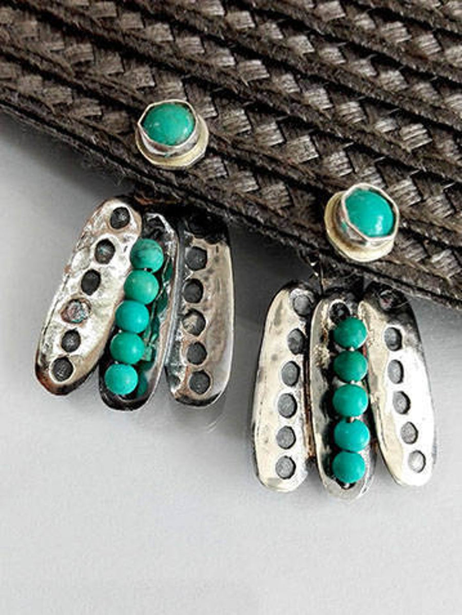 Stud Dangle Silver and Turquoise Ear Jackets