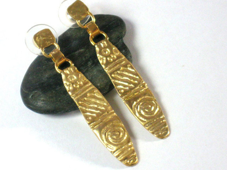 Long Gold Ethnic Dangle Earrings.