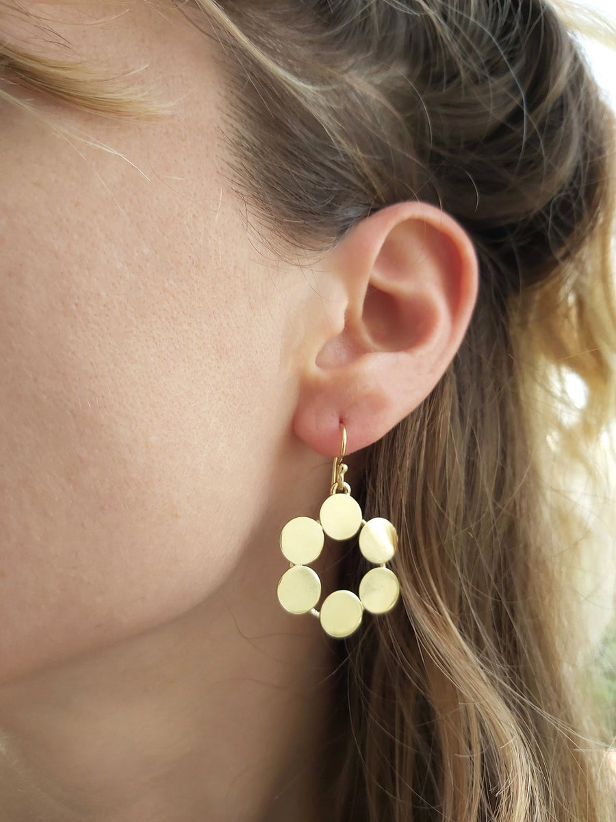 Geometric Circle Hammered Gold Earrings