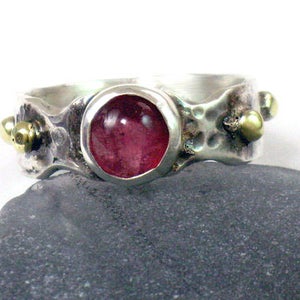 Two Tone Tourmaline Solid Silver Gold Ring
