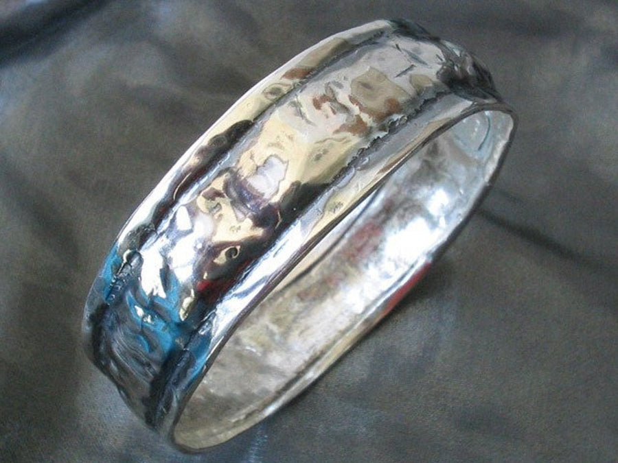 Wide Hammered Silver Bangle Bracelet