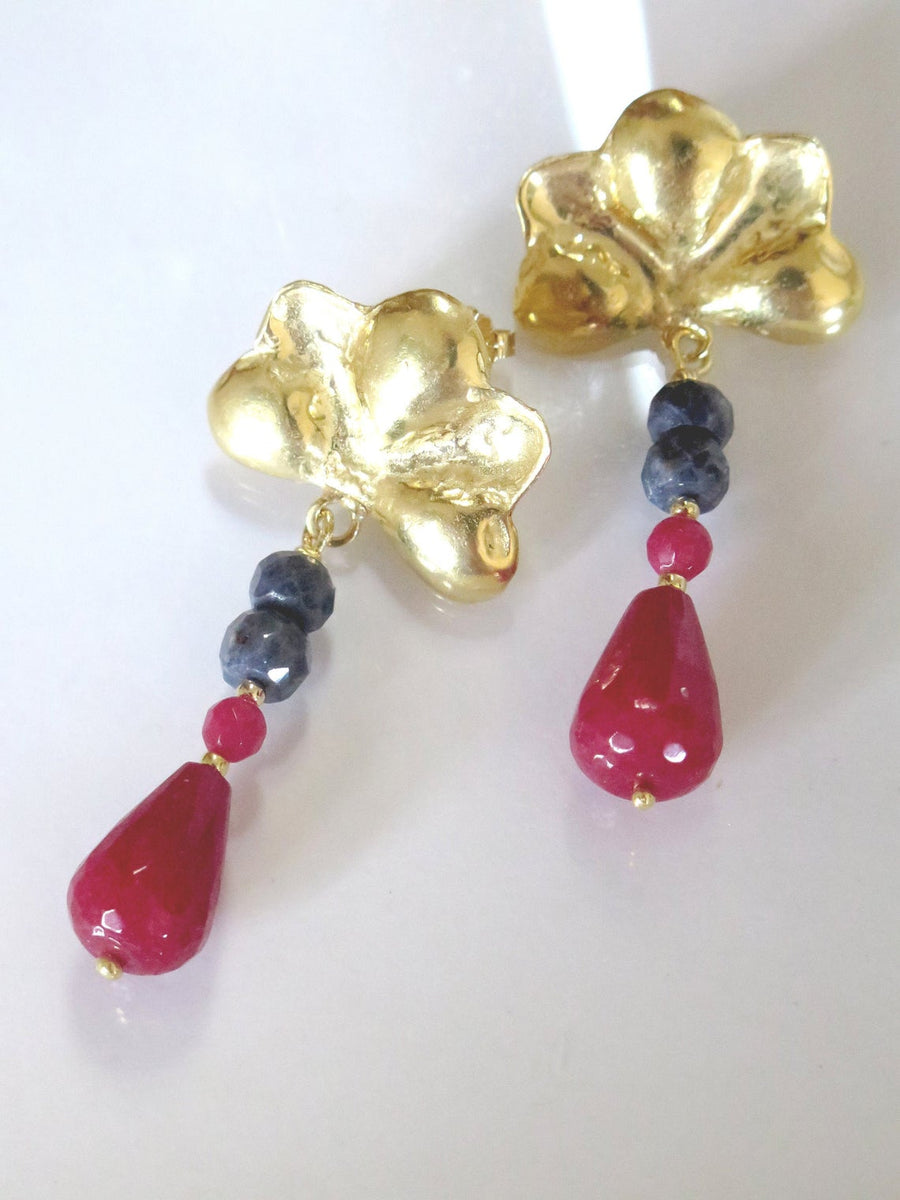 Blue Sapphire Earrings,Sapphire Ruby,Sapphire Gold Earrings,September Birthstone,Gemstone Jewelry,Sapphire Gemstone,Blue Red Earrings