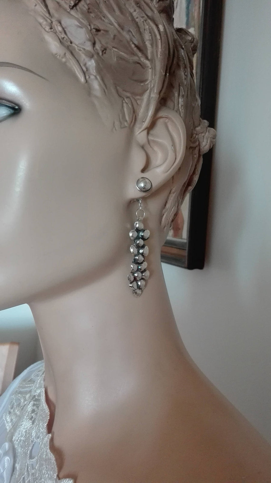 Elegant Hammered Long Silver Earrings