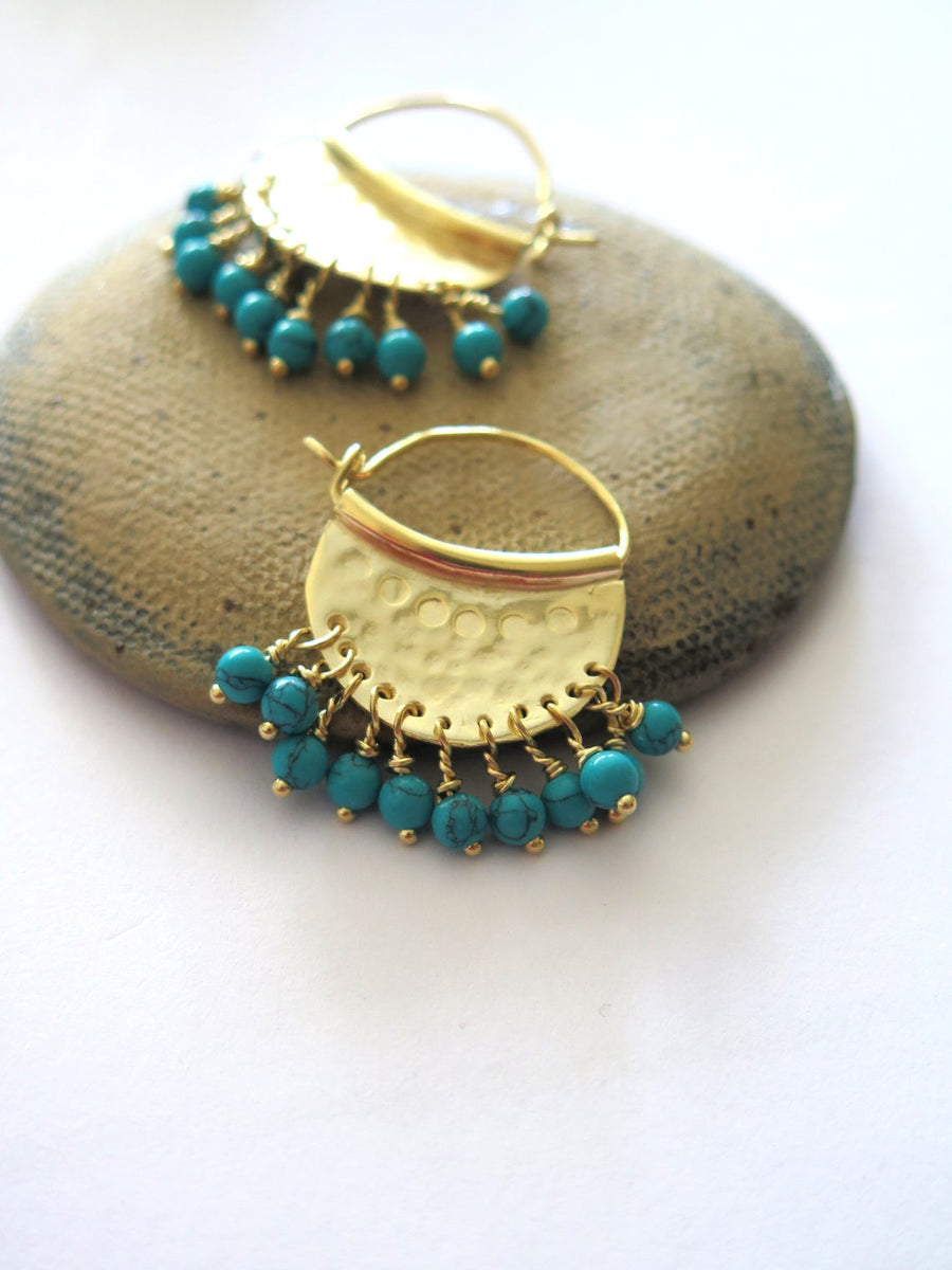Turquoise Chandelier Gold Hoop Earrings