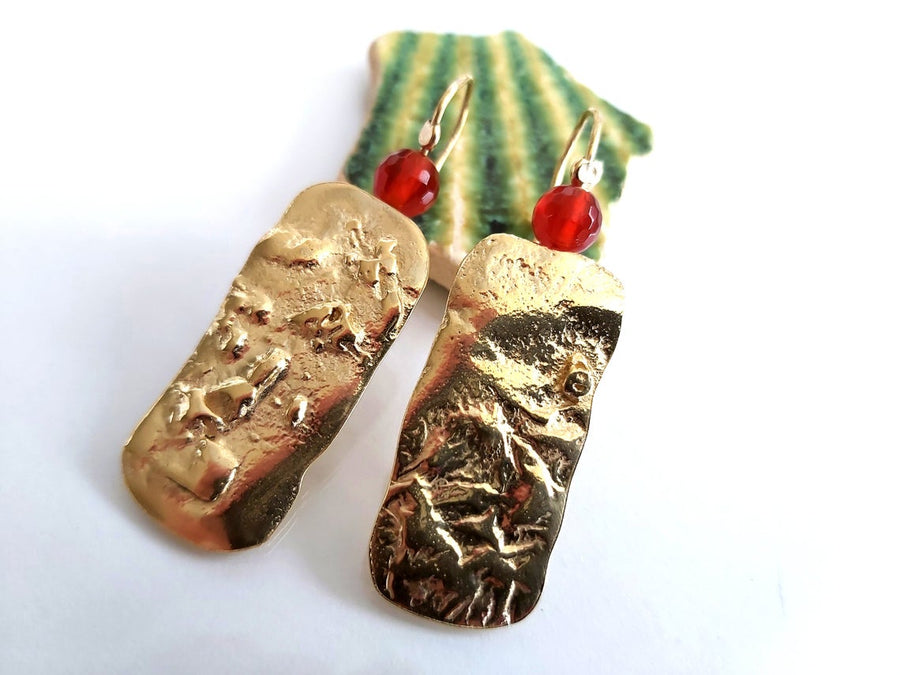 Long Handmade Gold Rectangle earrings