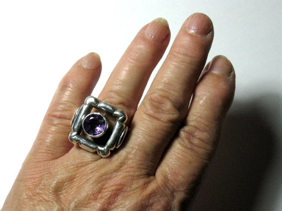 Square Amethyst Ring Sterling Silver