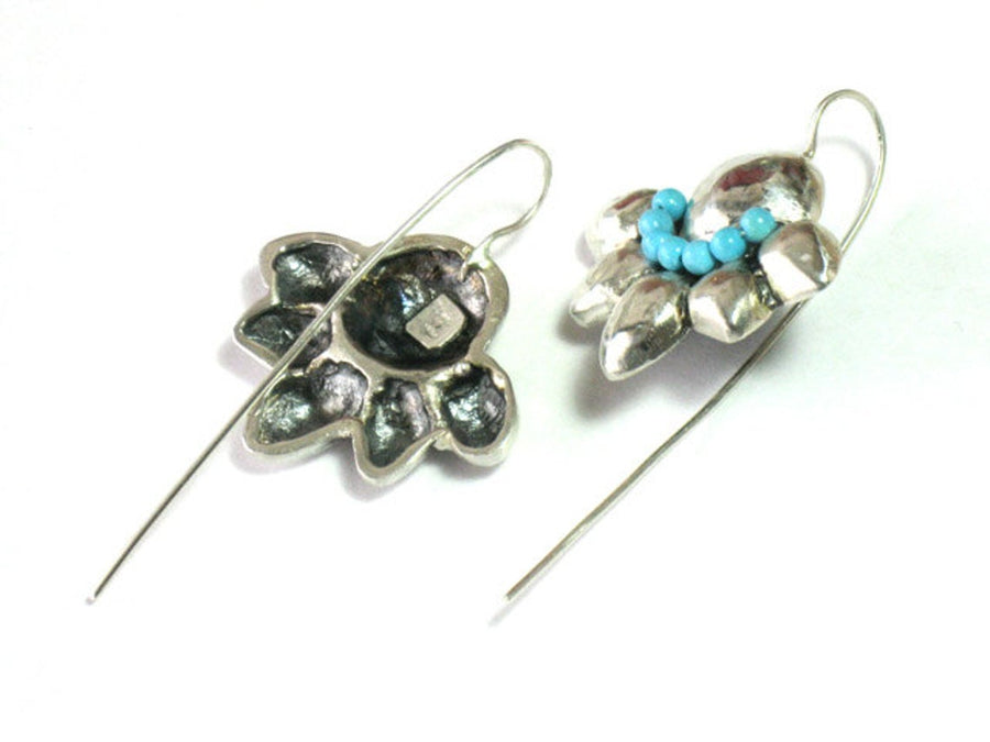 Hammered Silver Turquoise Dangles