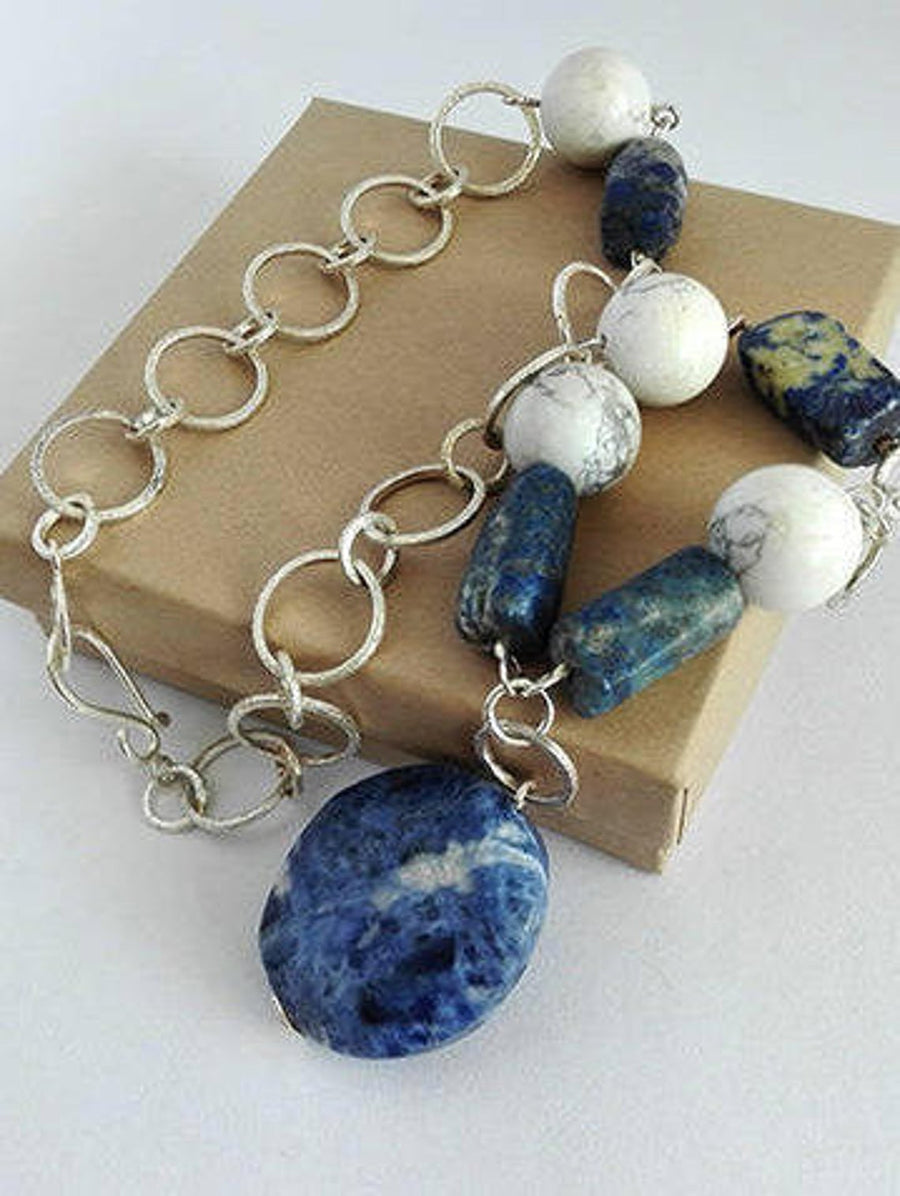 Silver Howlite and Sodalite Necklace