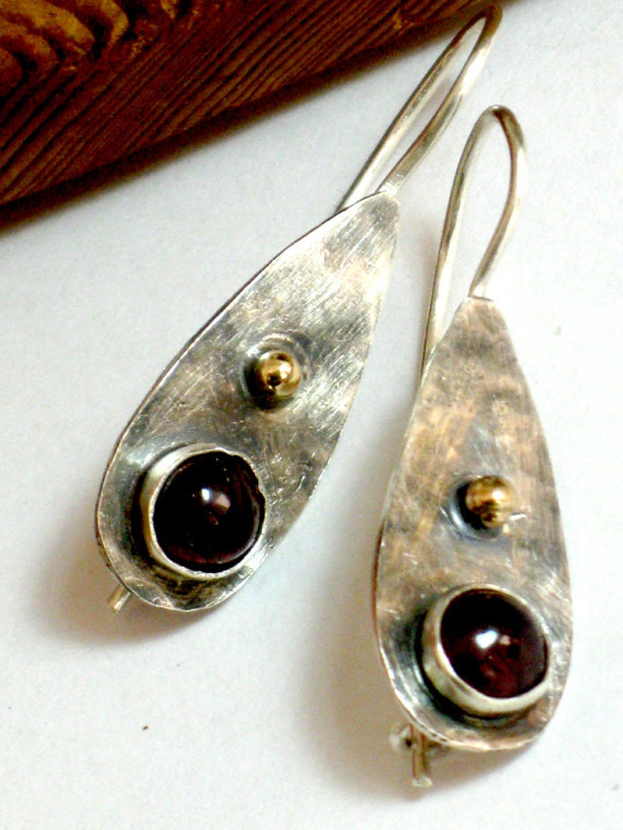 Silver and Gold Garnet Drop Earrings