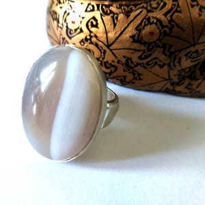 Unusual Oval Agate and Silver Ring