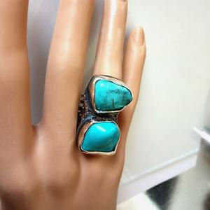 Raw Turquoise Stone  Silver  Ring