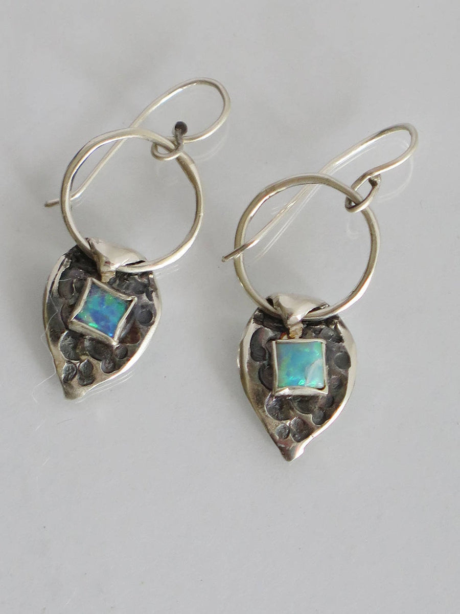 Silver Leaves and Opal Earrings.