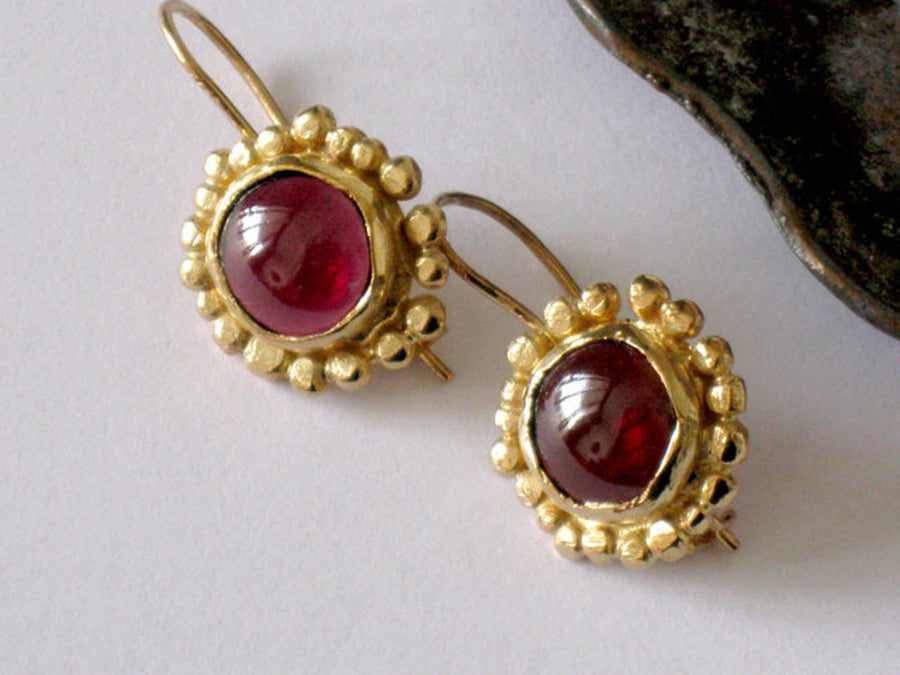 Gold Garnet Dangle Earrings