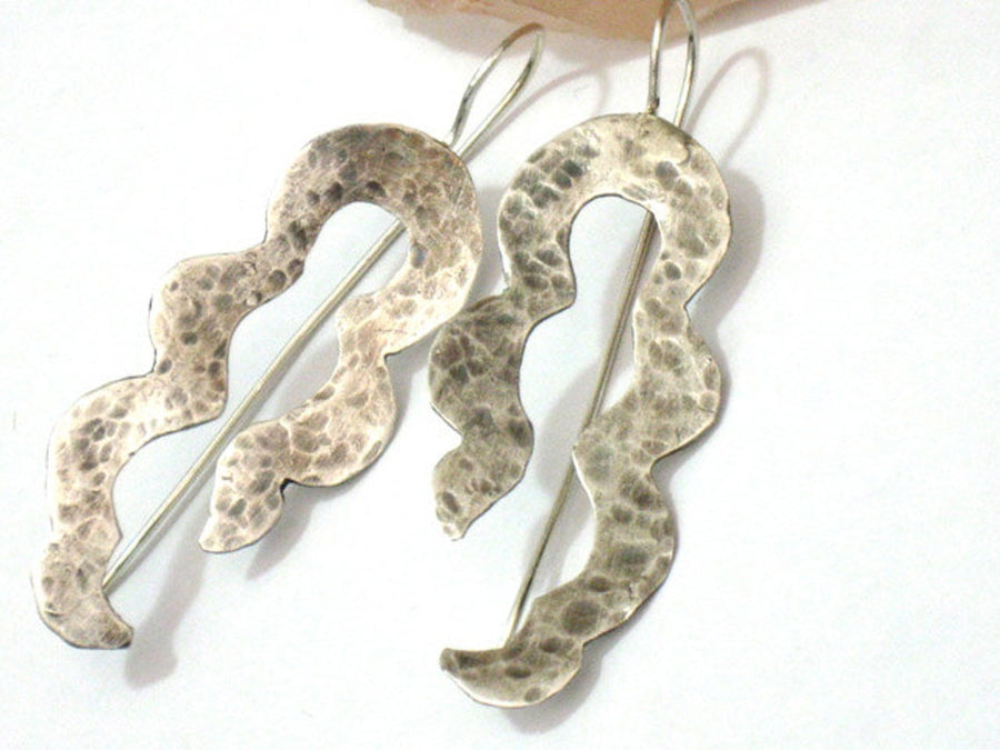 Minimalist Sterling Silver Snake Dangle Earrings.