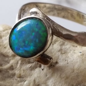 Minimalist Blue Silver Opal Ring