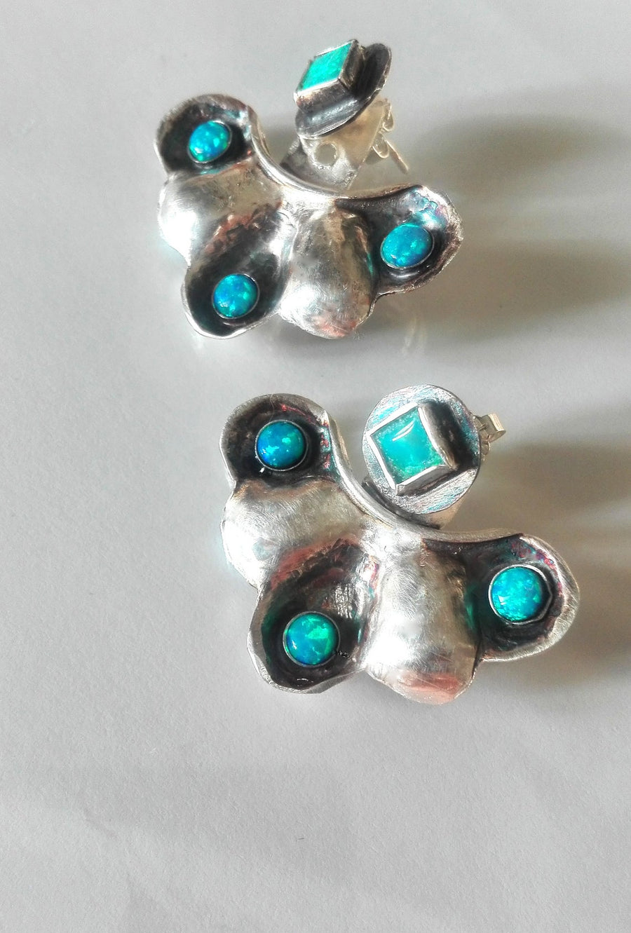Opal Earrings, Bohemian Ear Jackets, Opal Jewelry, Bohemian Earrings, Blue Gifts, Boho Earrings Silver, Gift For Her