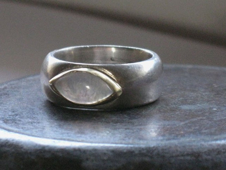 Moonstone Eye Shaped Silver Ring