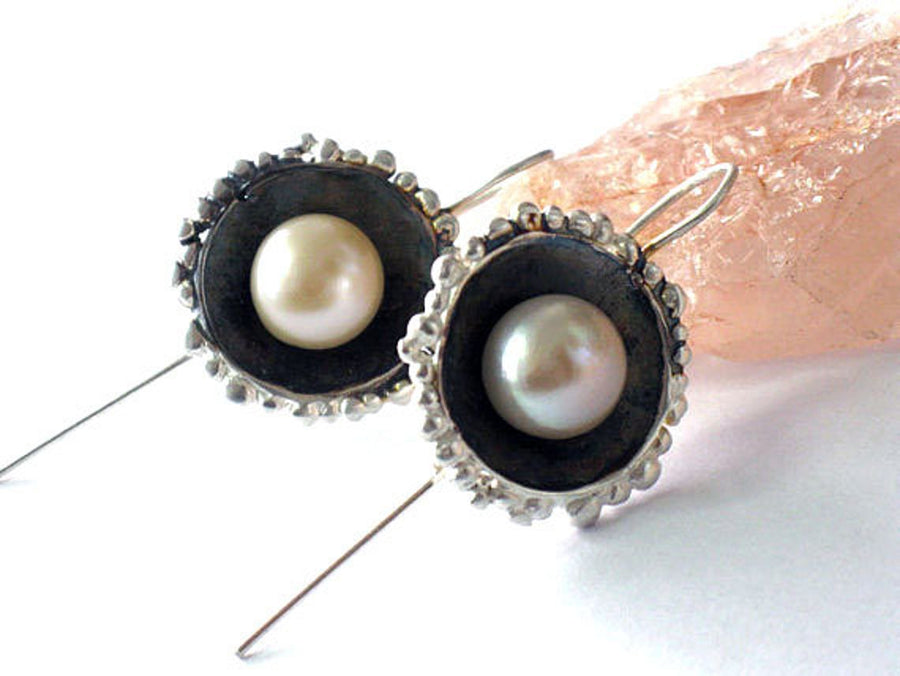 Dangle Pearls, Silver Earrings, Pearls for Bride, Earrings Sterling Silver, Pearls for Ears, Pearl Drop Earrings, Valentine Gift