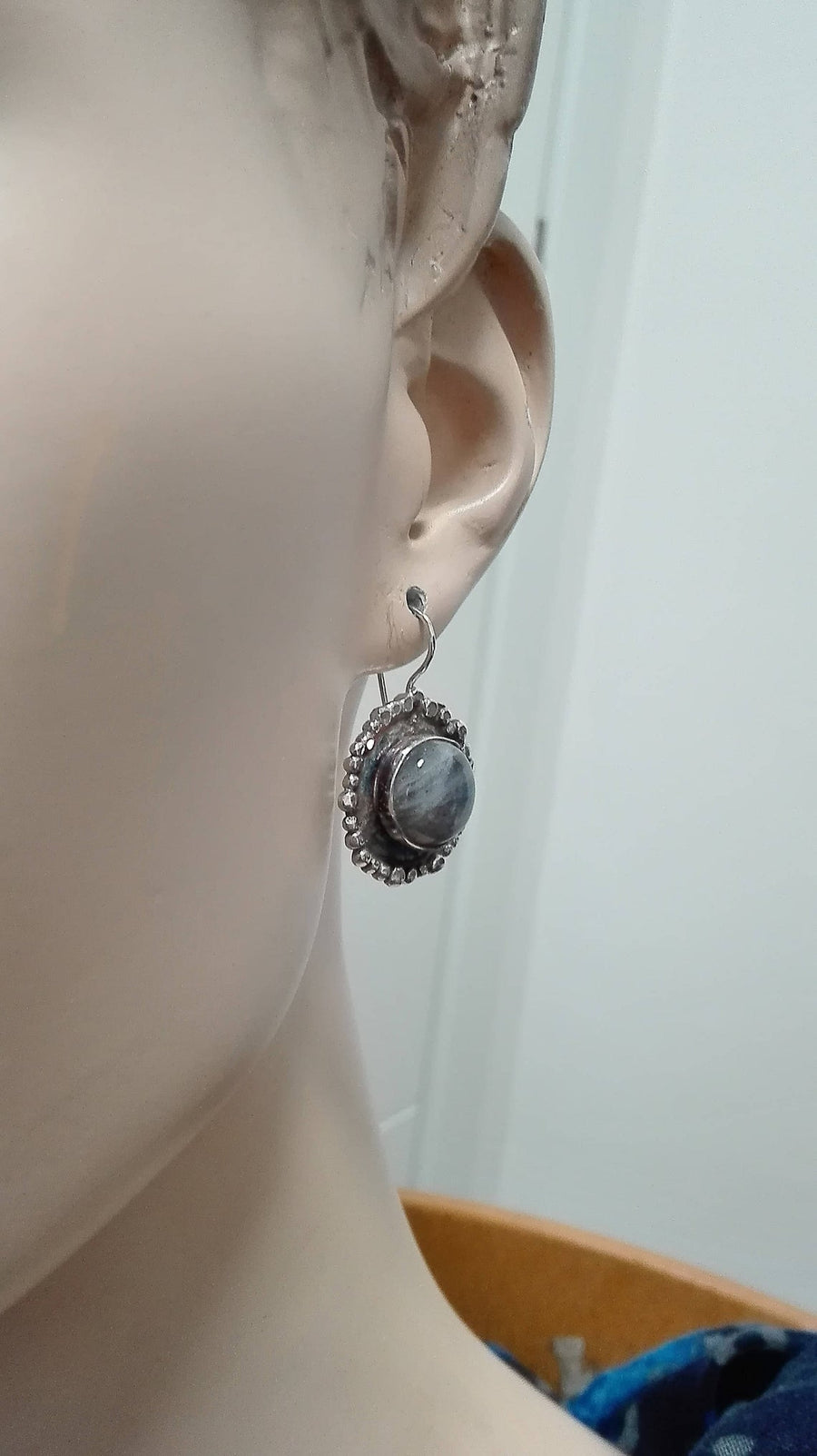 Round Silver Labradorite Dangle Earrings