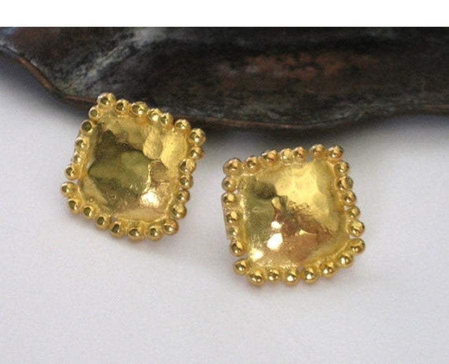 Square Yellow 18K Gold Vermeil Stud Earrings