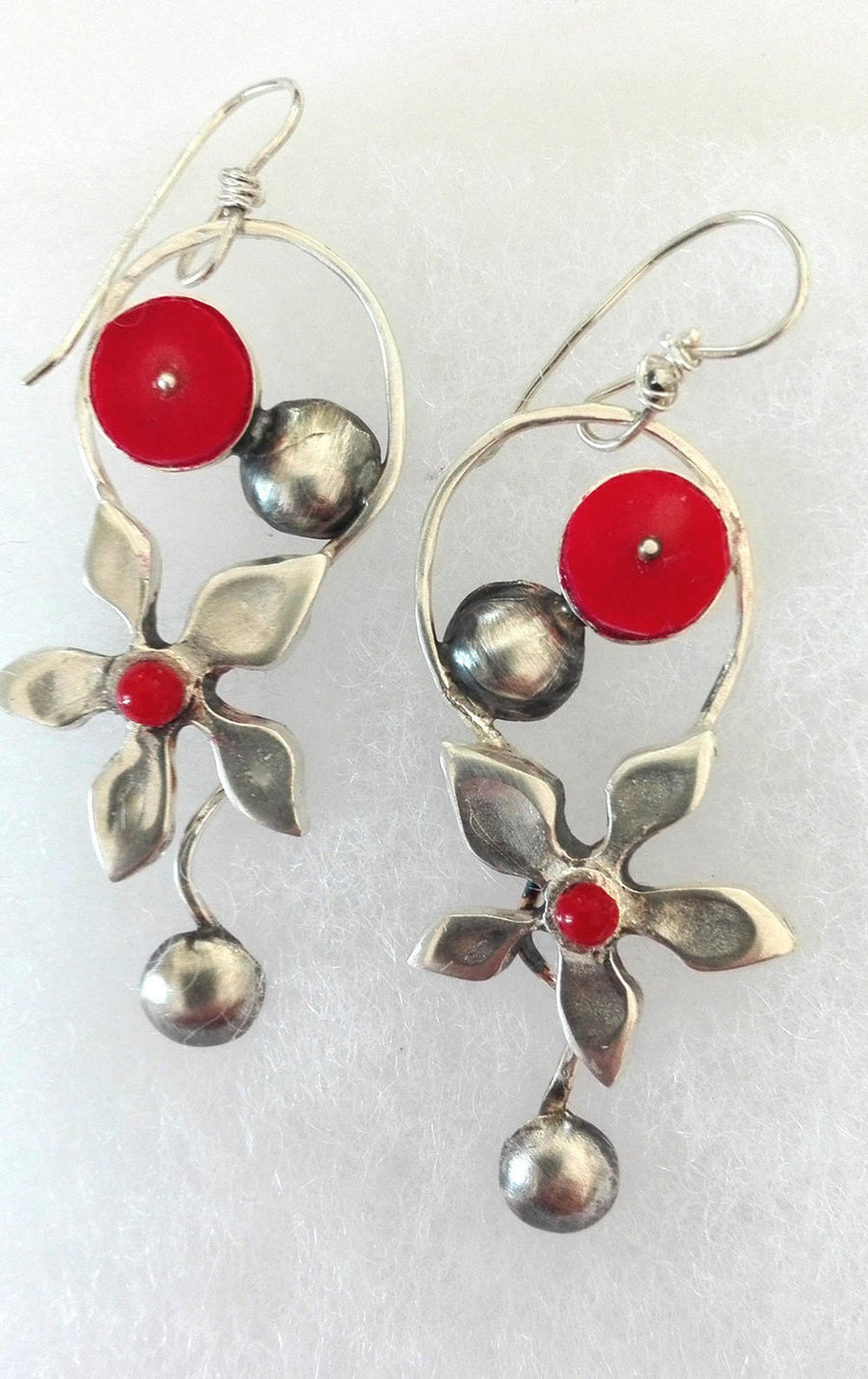 Red Coral Sterling Dangle Earrings.