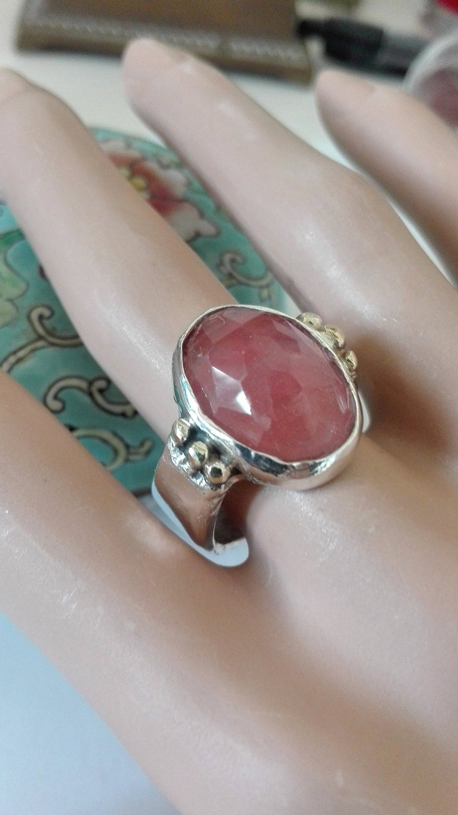 Two Tone Rose Cut Pink Stone Ring