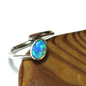 Sterling Opal Ring, Silver Opal ring, Opal Stone Ring, Blue Opal Ring, Light Blue Ring, Sterling Opal Ring, Delicate Silver Opal ring,