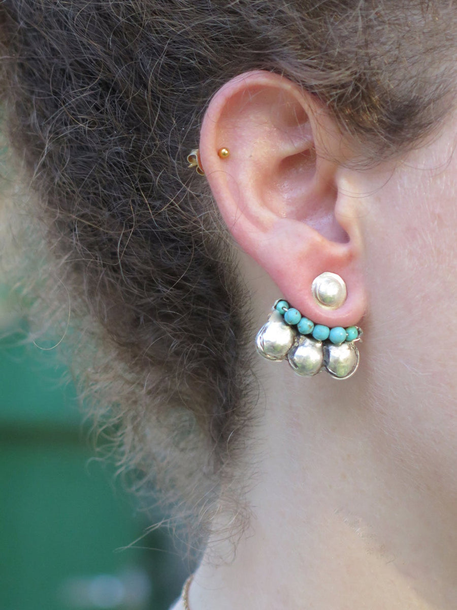 Silver and Turquoise Flower Ear Jackets
