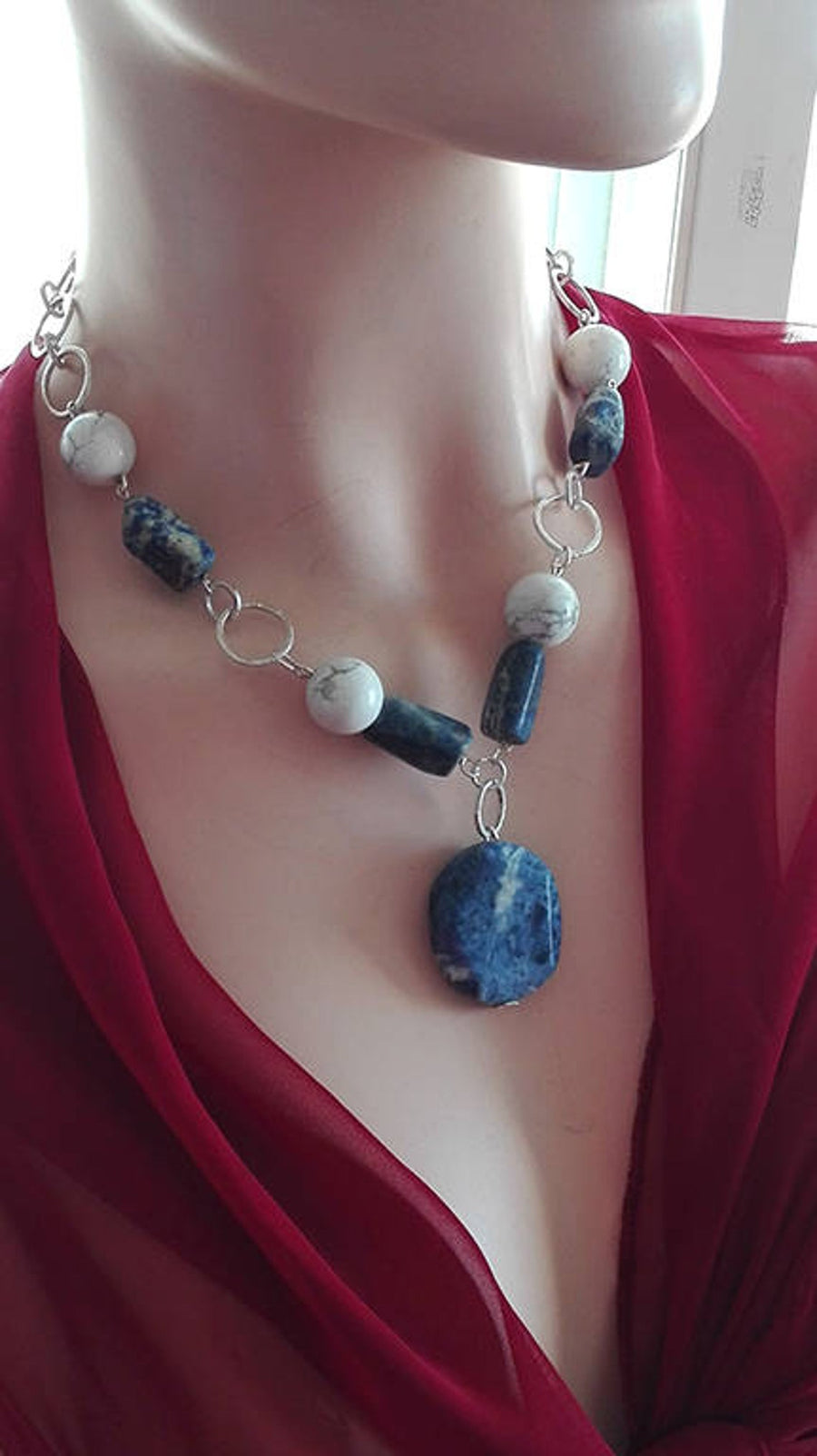 Sodalite Howlite Beads Silver Necklace