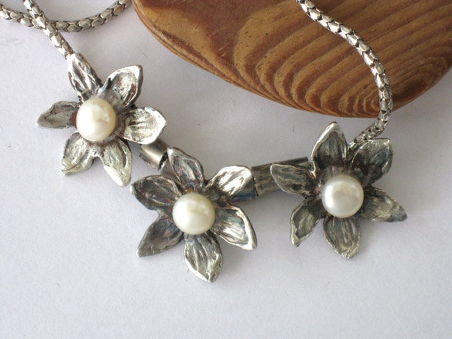 Sterling Silver Pearl Flower Necklace