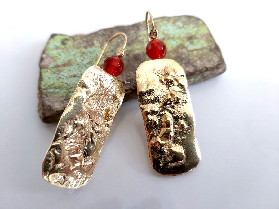 Long Handmade Gold Rectangle earrings