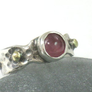 Two Tone Tourmaline Solid Silver Gold Ring