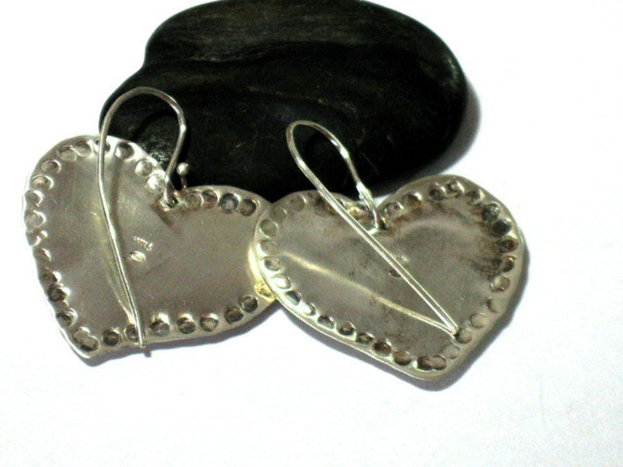 Large Dangle Silver Heart Earrings