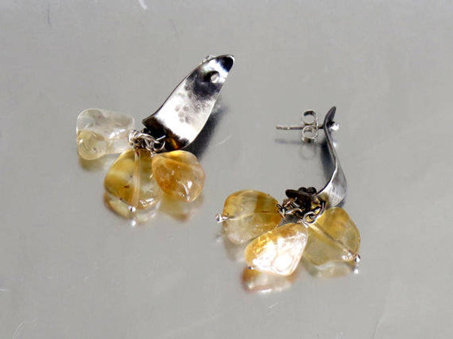 Silver and Citrine Stud Dangle Earrings