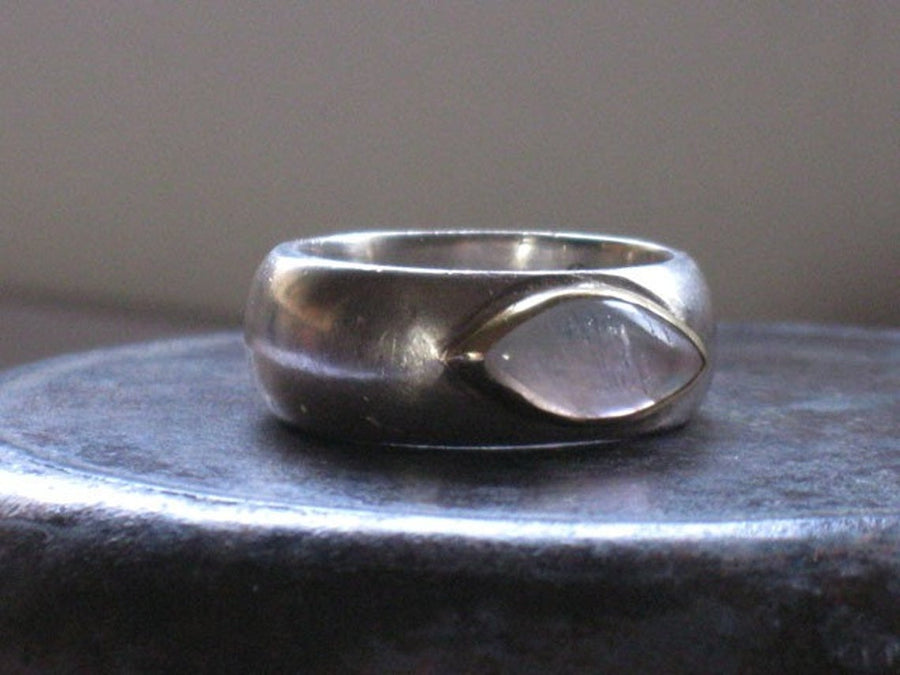 Moonstone Eye Shaped Silver Ring