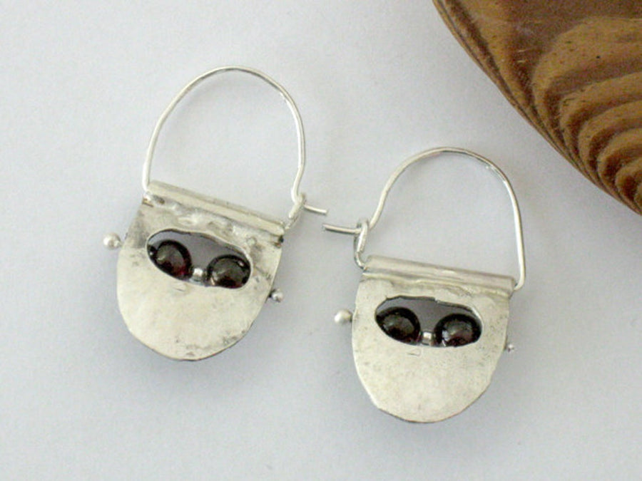 Small Garnet and Silver Hoop Earrings.