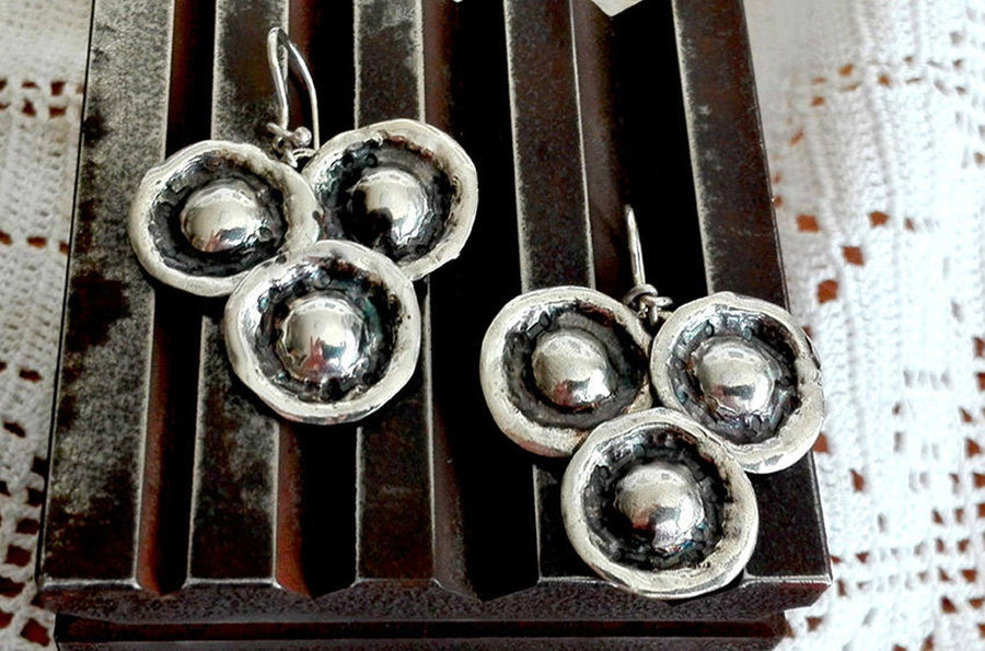 Hammered Silver Dome Triangle Dangles