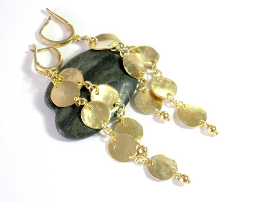 Long Gold Hammered Chain Dangle Earrings