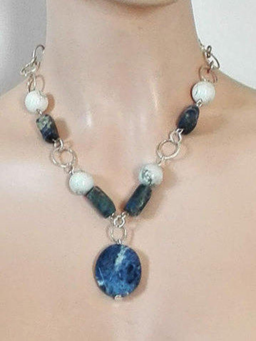 Silver Howlite and Sodalite Necklace