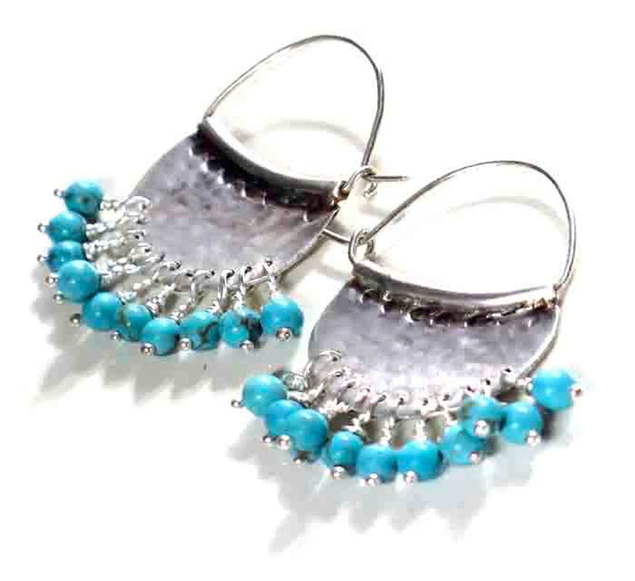 Dangly Turquoise Sterling Ear Hoops