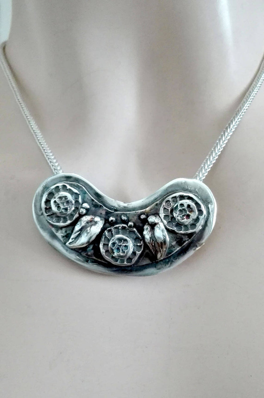 Nature Inspired Necklace, Nature Pendant, Garden Necklace, Sculpted Pendant, Sterling Silver Jewelry, Chunky Pendant, Statement