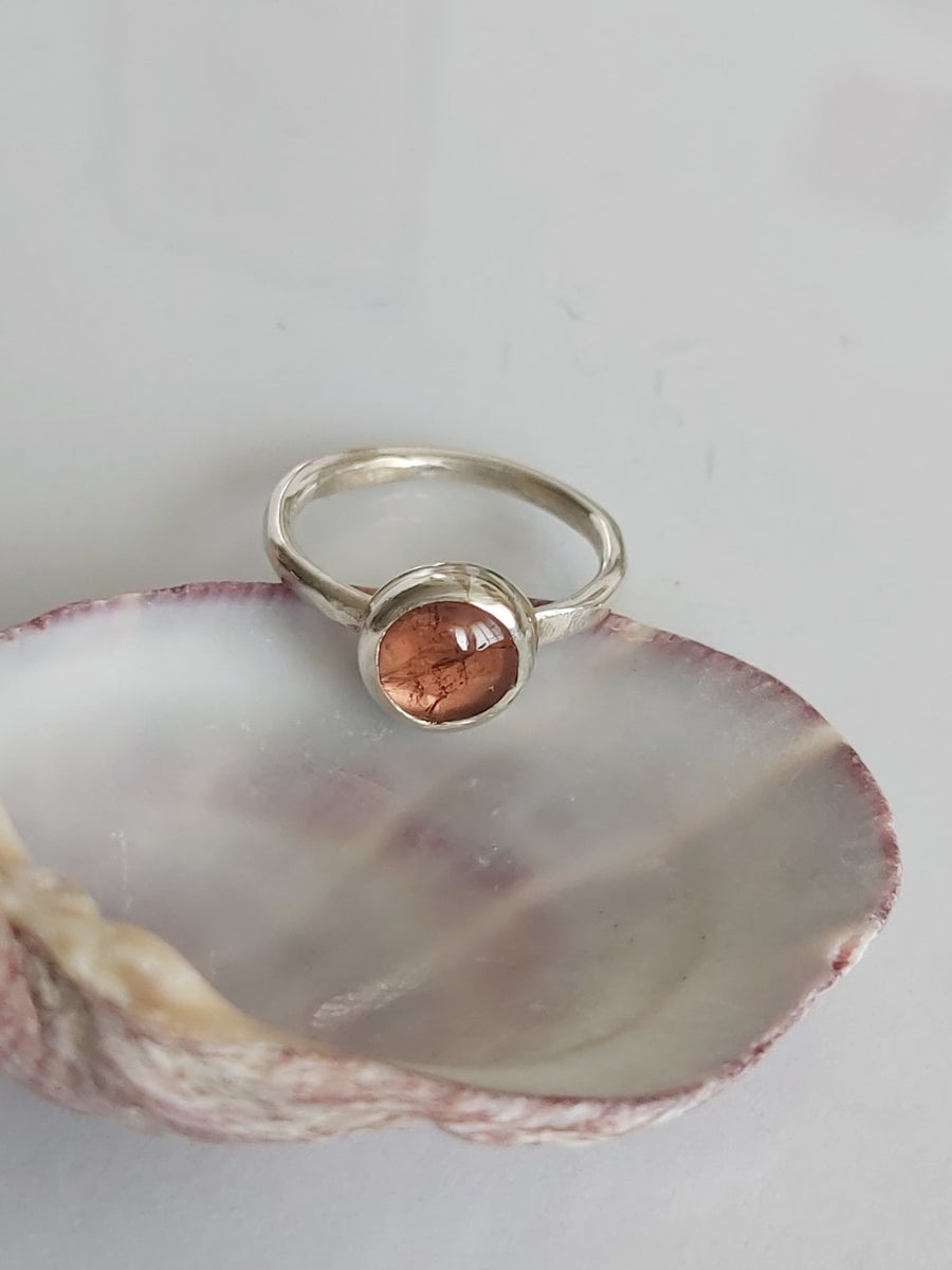 Minimalist Solitaire Peach Tourmaline Ring