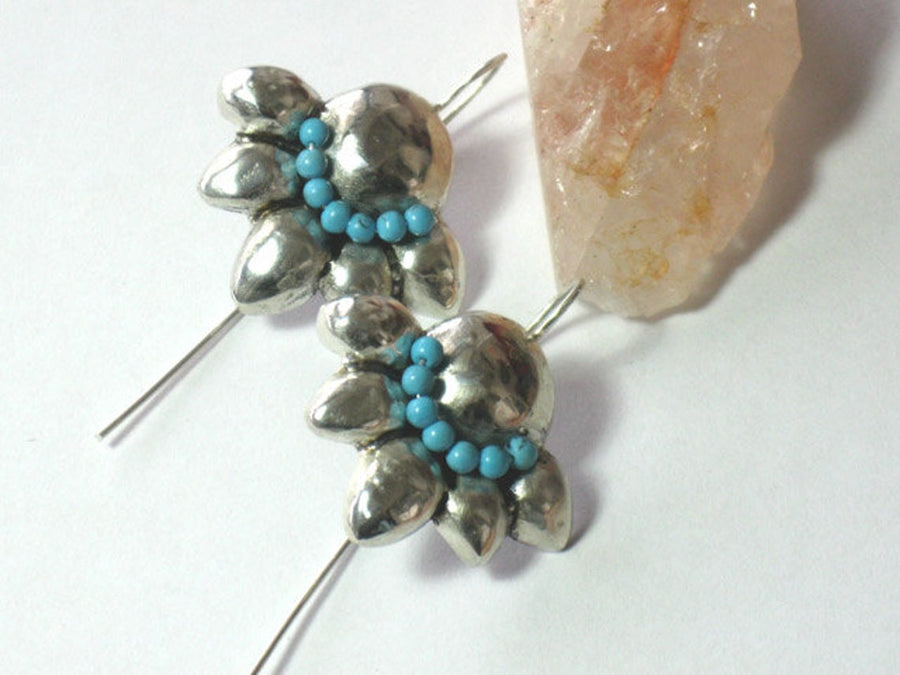 Hammered Silver Turquoise Dangles