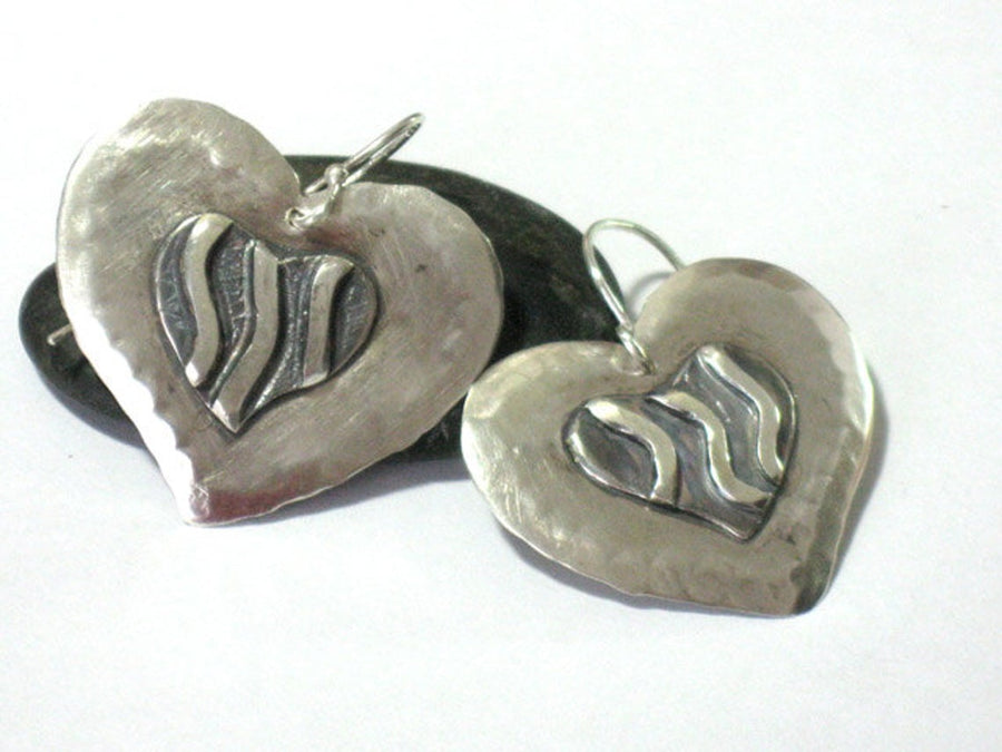 Large Silver Heart Sterling Dangle Earrings