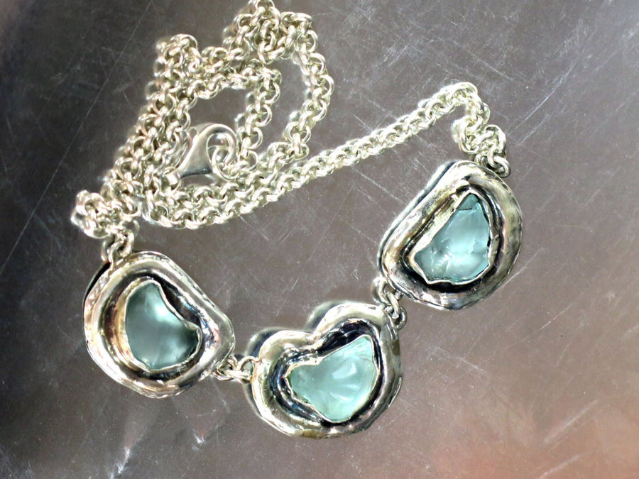 Silver Aqua Blue Sea glass Necklace
