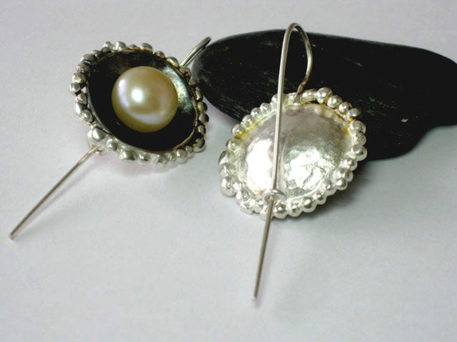 Silver Handmade Dangle Pearl Earrings