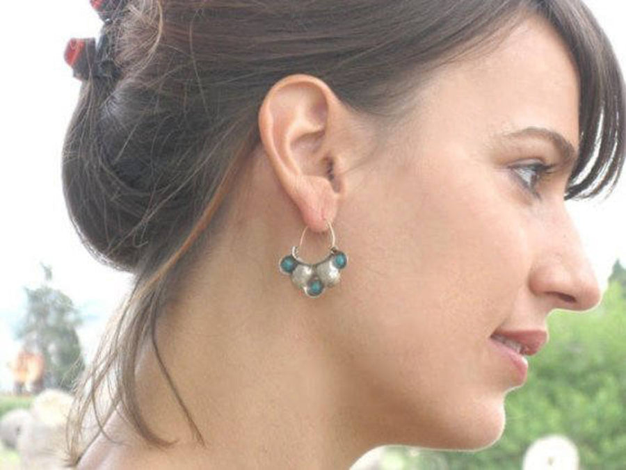 Two Sided Turquoise Hoop Earrings