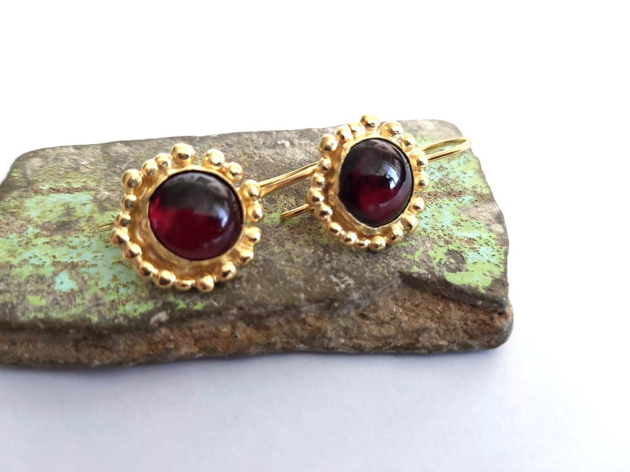 Elegant Gold Red Garnet Dangle Earrings