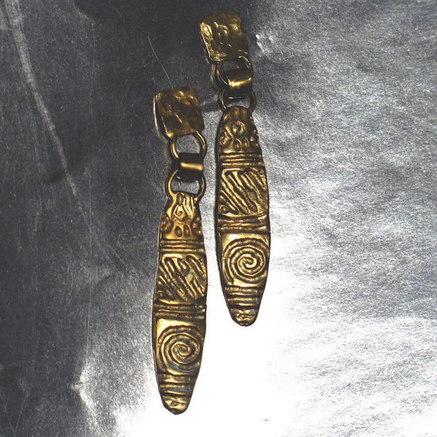 Long Gold Ethnic Dangle Earrings.