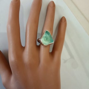 Silver Light Blue Sea Glass Ring.